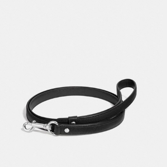 Coach Black Leather/Silver Coach Dog Leash Small